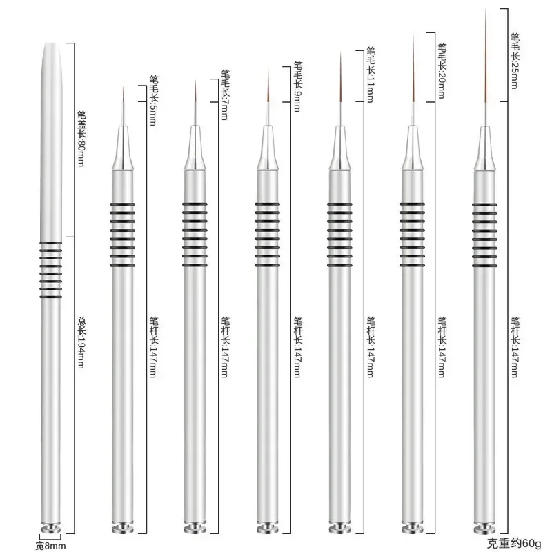 Pinceaux à rayures pour ongles, tailles 6, 9, 12, 15, 18 et 25 mm 21