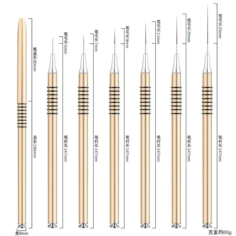 Pinceaux à rayures pour ongles, tailles 6, 9, 12, 15, 18 et 25 mm 17