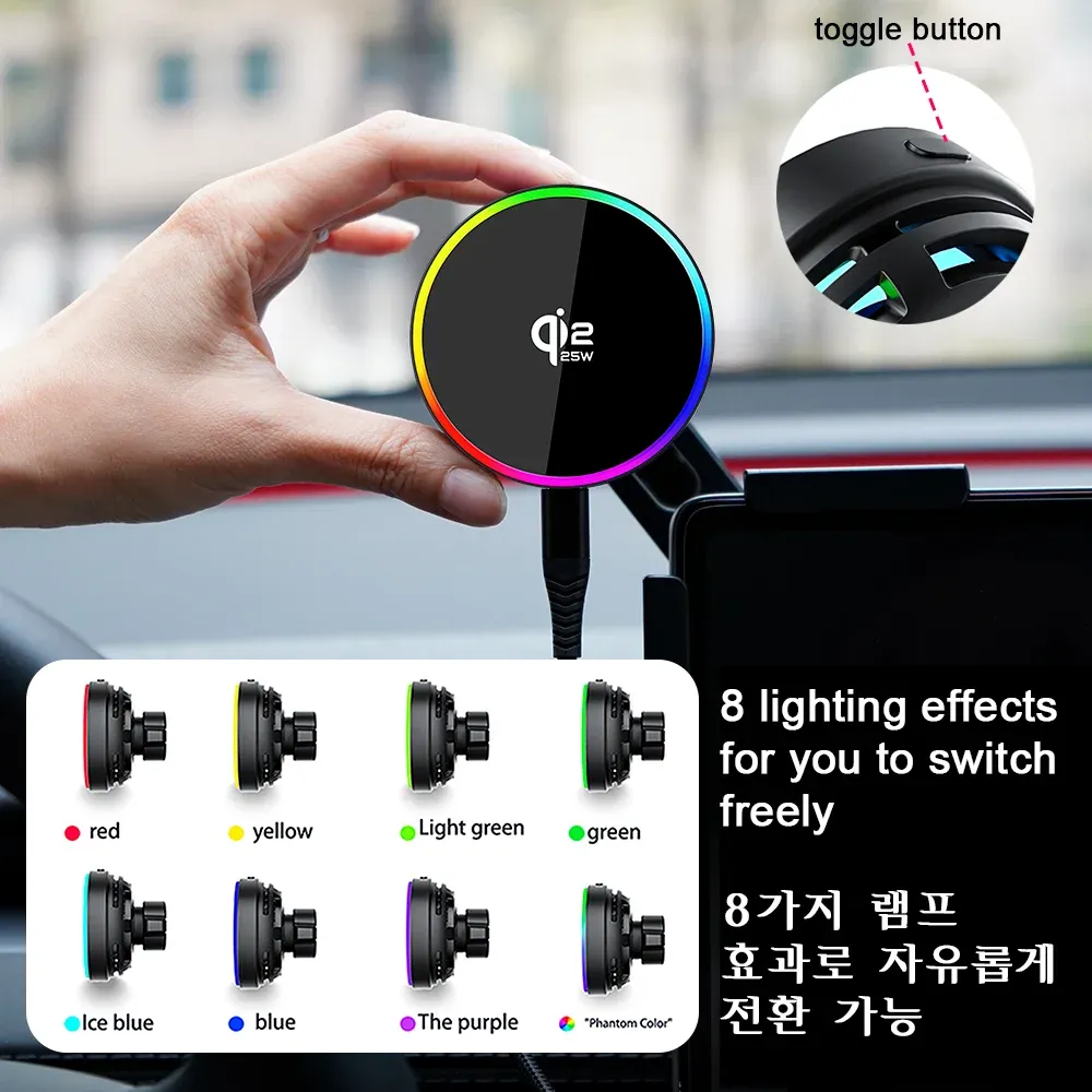 Support magnétique pour voiture avec chargeur sans fil 15W/25W compatible Qi2 et MagSafe, pour Tesla Model Y Juniper 2026, Model 3 et BYD 2