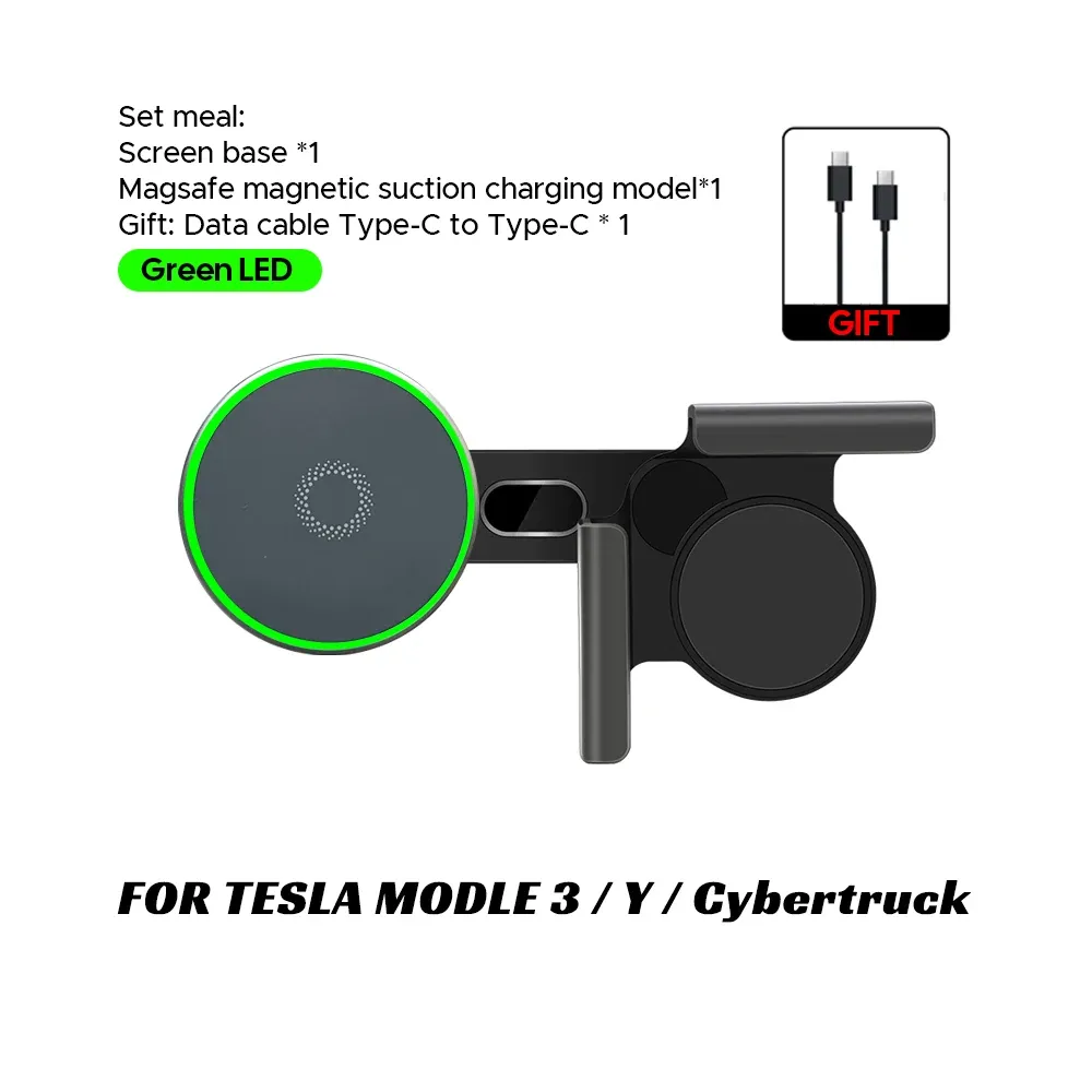 Support magnétique pour voiture avec chargeur sans fil 15W/25W compatible Qi2 et MagSafe, pour Tesla Model Y Juniper 2026, Model 3 et BYD 9