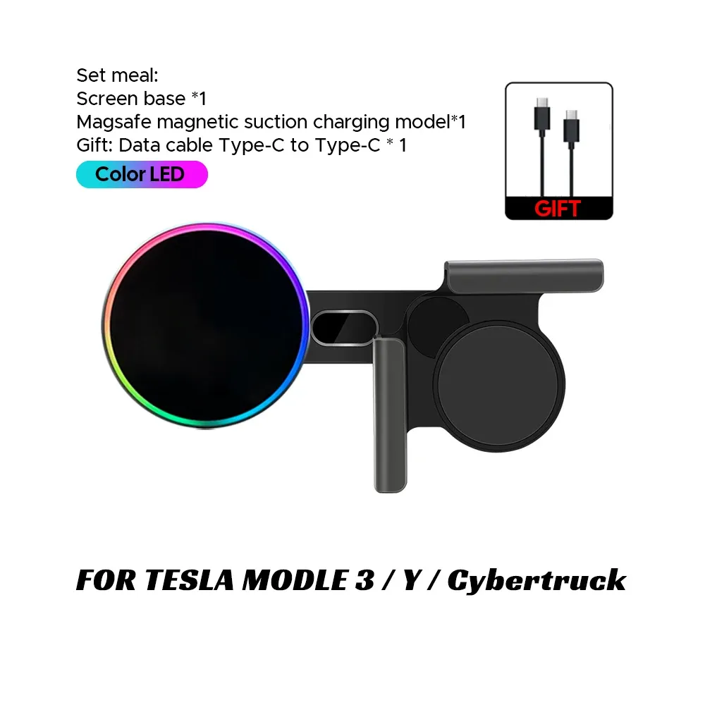 Support magnétique pour voiture avec chargeur sans fil 15W/25W compatible Qi2 et MagSafe, pour Tesla Model Y Juniper 2026, Model 3 et BYD 10