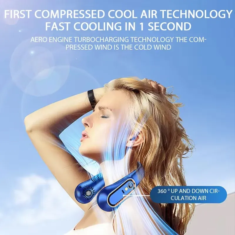 Ventilateur de cou portable sans pales, avec affichage numérique et recharge USB 2