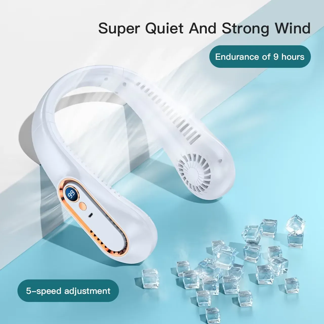Ventilateur de cou portable sans pales, avec affichage numérique et recharge USB 15