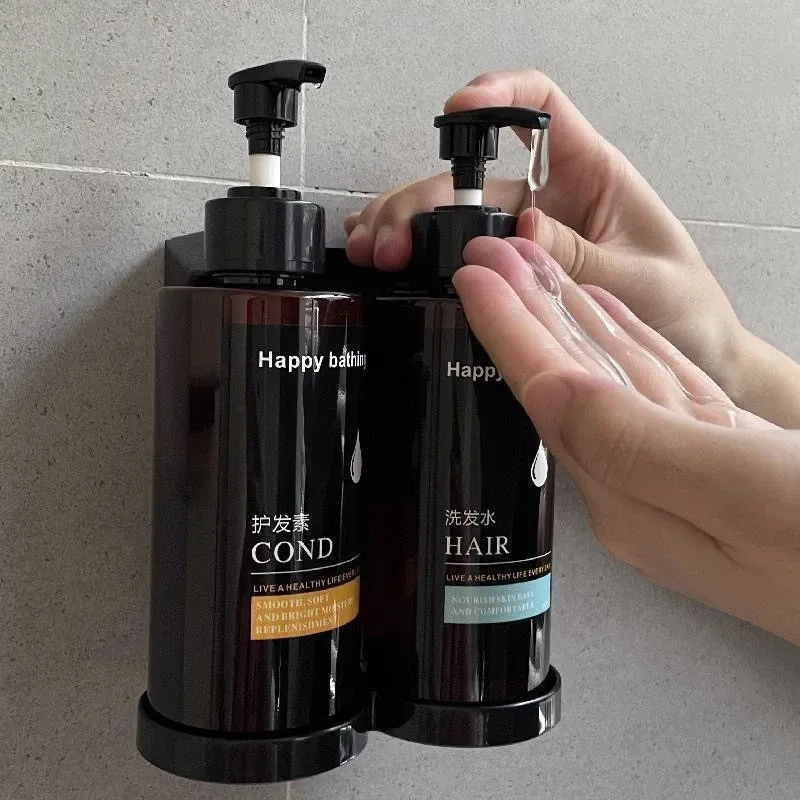 Distributeur de savon mural manuel sans perçage pour salle de bain, distributeur de shampoing et gel douche pour hôtel 2