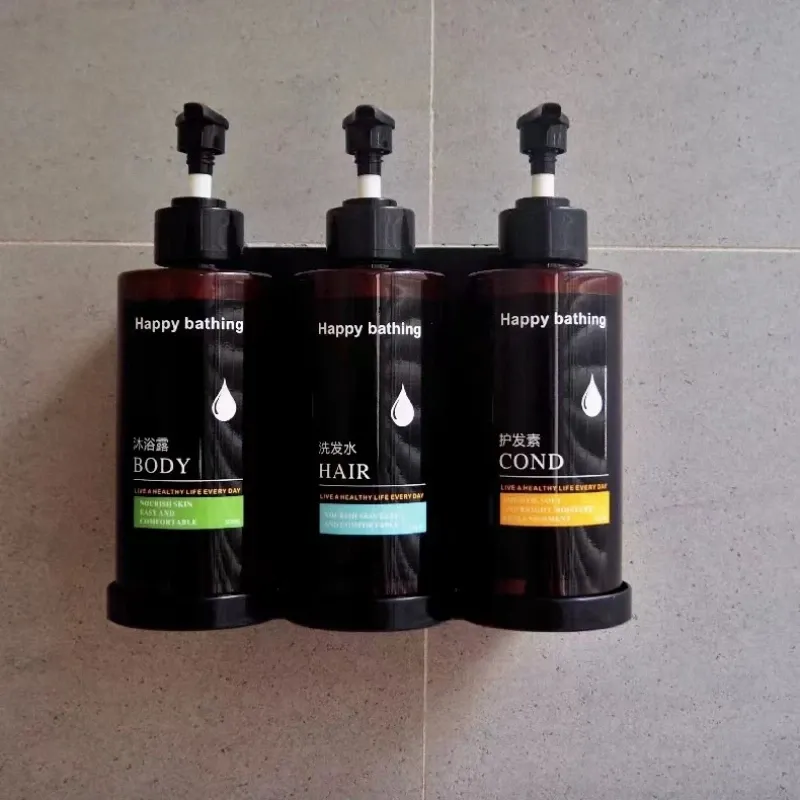 Distributeur de savon mural manuel sans perçage pour salle de bain, distributeur de shampoing et gel douche pour hôtel 3