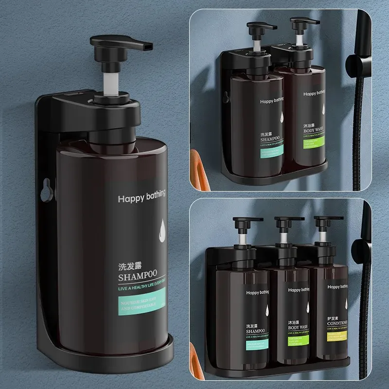 Distributeur de savon mural manuel sans perçage pour salle de bain, distributeur de shampoing et gel douche pour hôtel 6