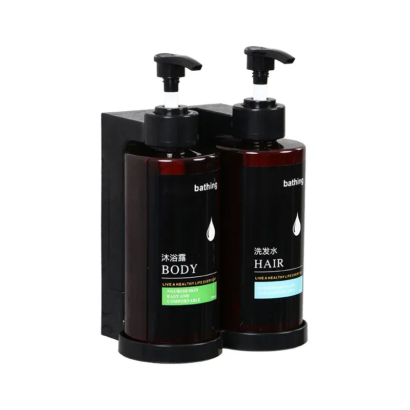Distributeur de savon mural manuel sans perçage pour salle de bain, distributeur de shampoing et gel douche pour hôtel 9
