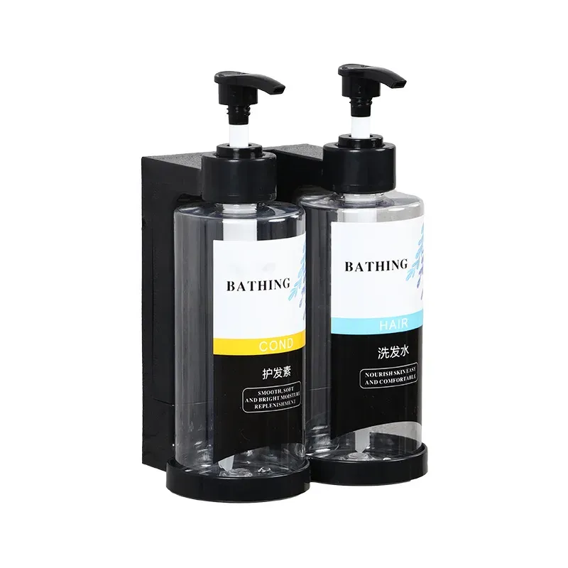 Distributeur de savon mural manuel sans perçage pour salle de bain, distributeur de shampoing et gel douche pour hôtel 10