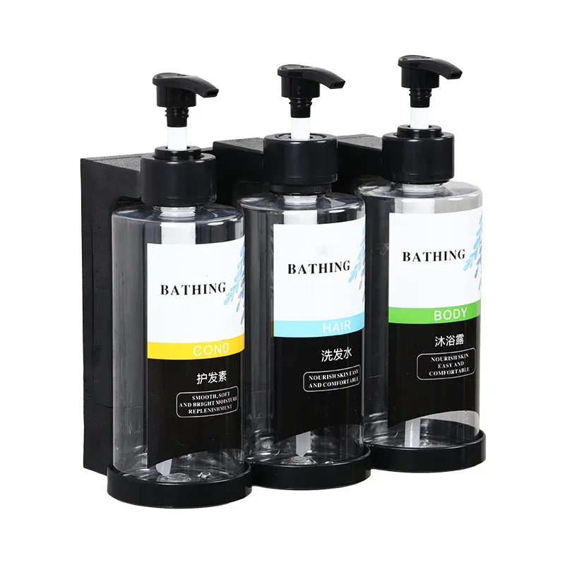 Distributeur de savon mural manuel sans perçage pour salle de bain, distributeur de shampoing et gel douche pour hôtel 8