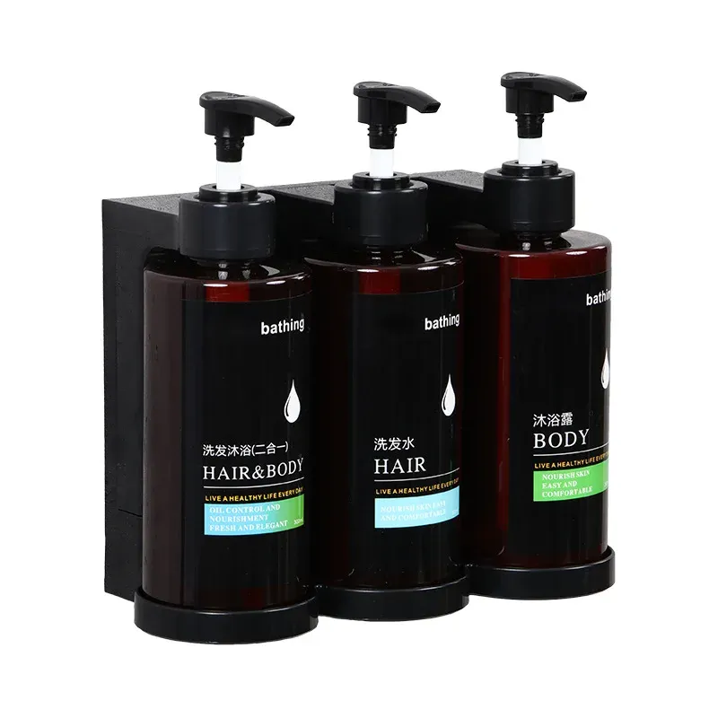 Distributeur de savon mural manuel sans perçage pour salle de bain, distributeur de shampoing et gel douche pour hôtel 7