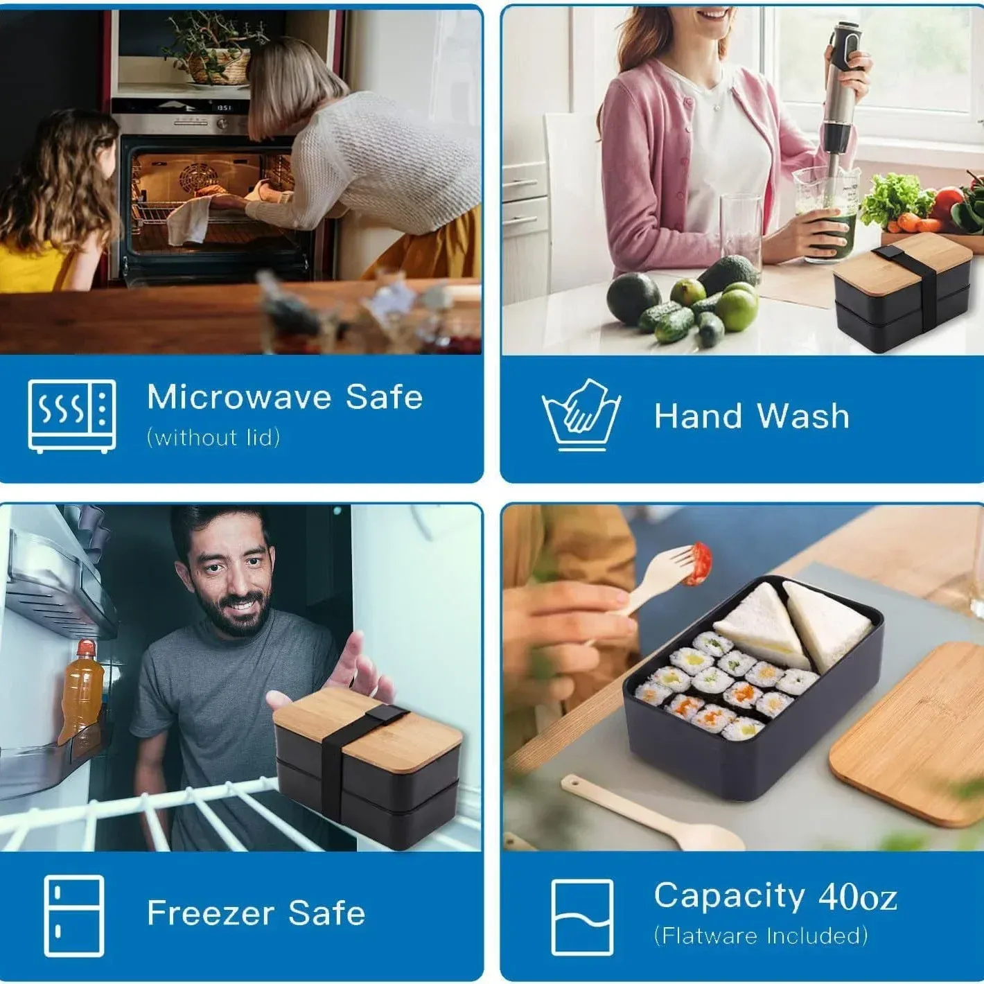 Boîte à déjeuner Bento pour adultes avec compartiments, ensemble de récipients de conservation des aliments à 2 niveaux avec couverts pour enfants, compartiment à légumes compatible micro-ondes et lave-vaisselle 4