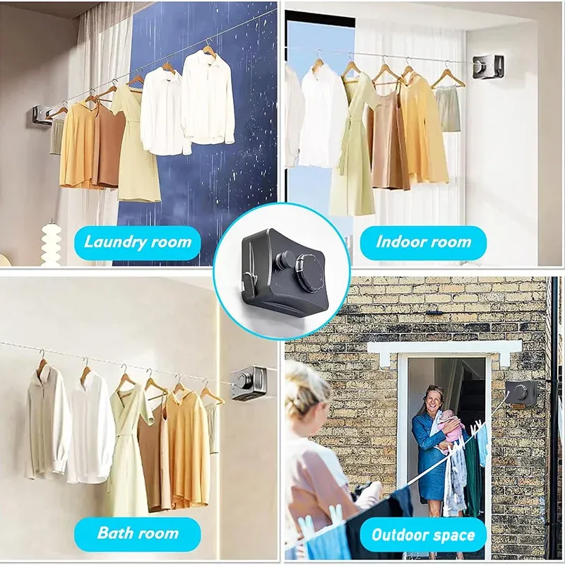 Corde à linge rétractable murale pour intérieur et extérieur, idéale pour camping-car 3