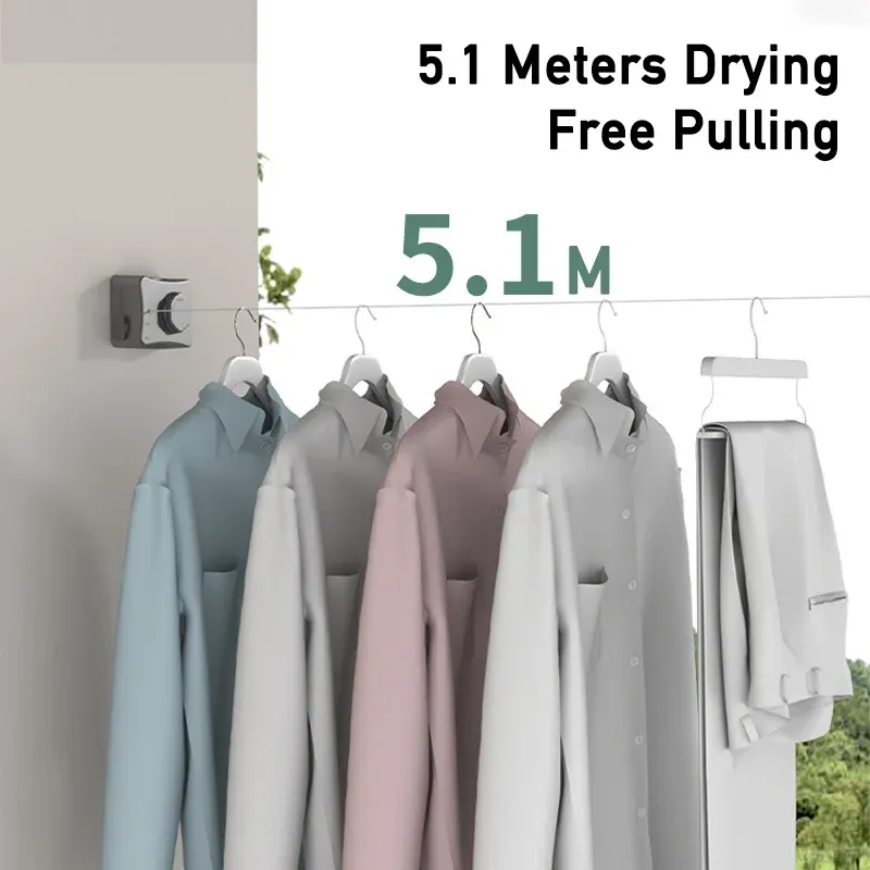 Corde à linge rétractable murale pour intérieur et extérieur, idéale pour camping-car 4