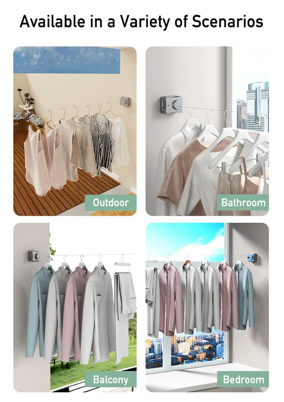 Corde à linge rétractable, usage intérieur
