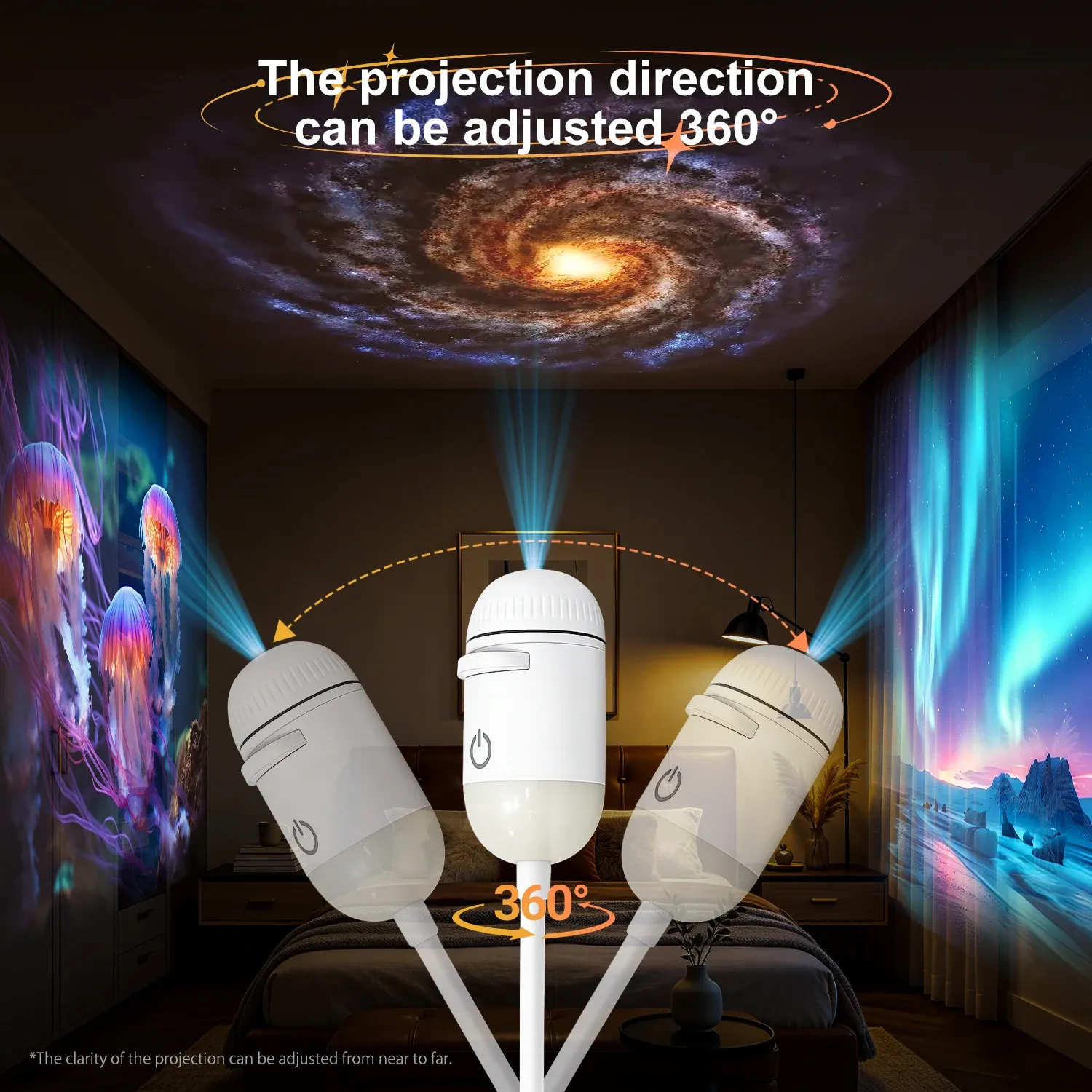Projecteur galaxie USB 2 en 1 à mise au point manuelle, lampe d'ambiance Saturne pour chambre 3