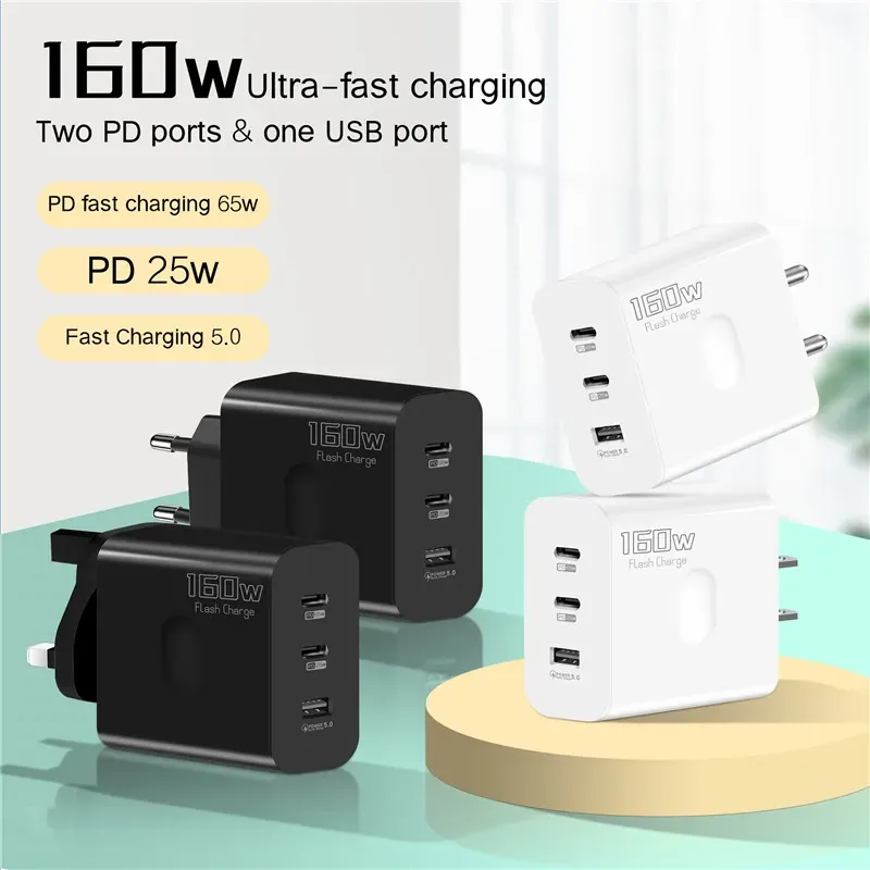 Chargeur USB-C 160 W à charge rapide PD 3.0 pour iPhone, Samsung, Xiaomi, Redmi et OPPO 6