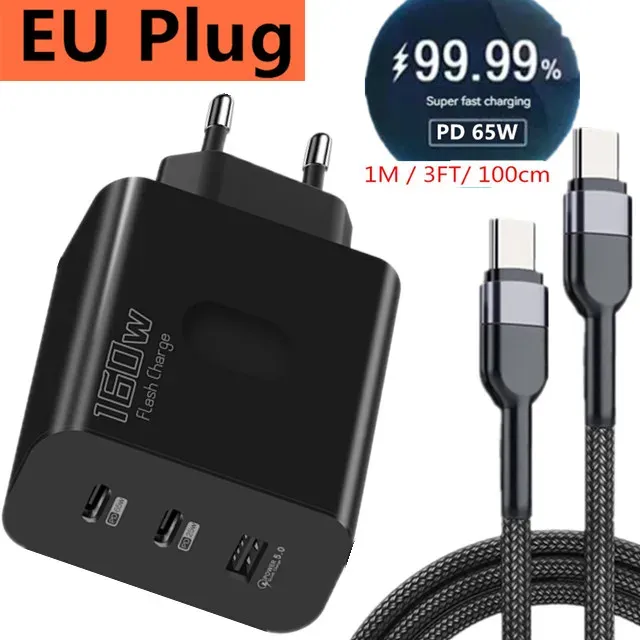 Chargeur USB-C 160 W à charge rapide PD 3.0 pour iPhone, Samsung, Xiaomi, Redmi et OPPO 16