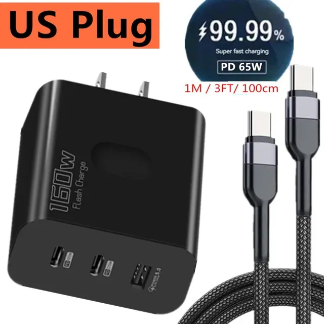 Chargeur USB-C 160 W à charge rapide PD 3.0 pour iPhone, Samsung, Xiaomi, Redmi et OPPO 17