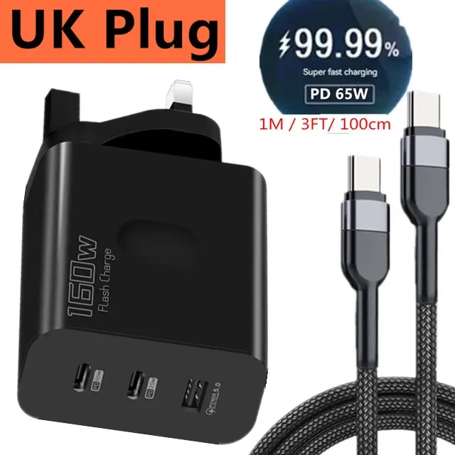 Chargeur USB-C 160 W à charge rapide PD 3.0 pour iPhone, Samsung, Xiaomi, Redmi et OPPO 12