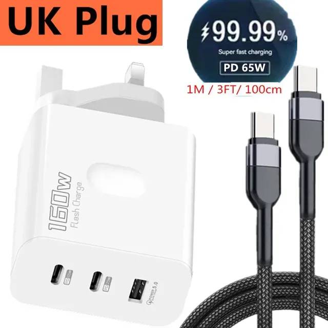 Chargeur USB-C 160 W à charge rapide PD 3.0 pour iPhone, Samsung, Xiaomi, Redmi et OPPO 15