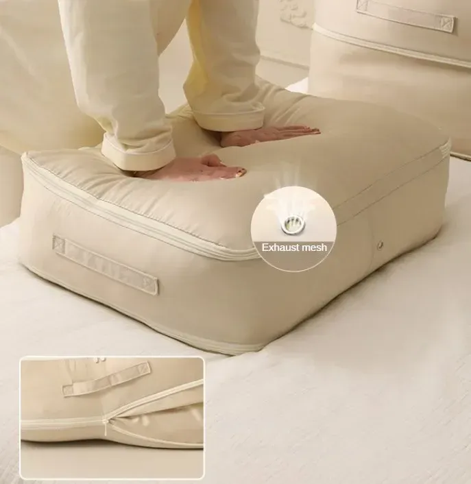 Grand sac de compression pour couette et vêtements, pochette de rangement ultra gain de place auto-compressible 3