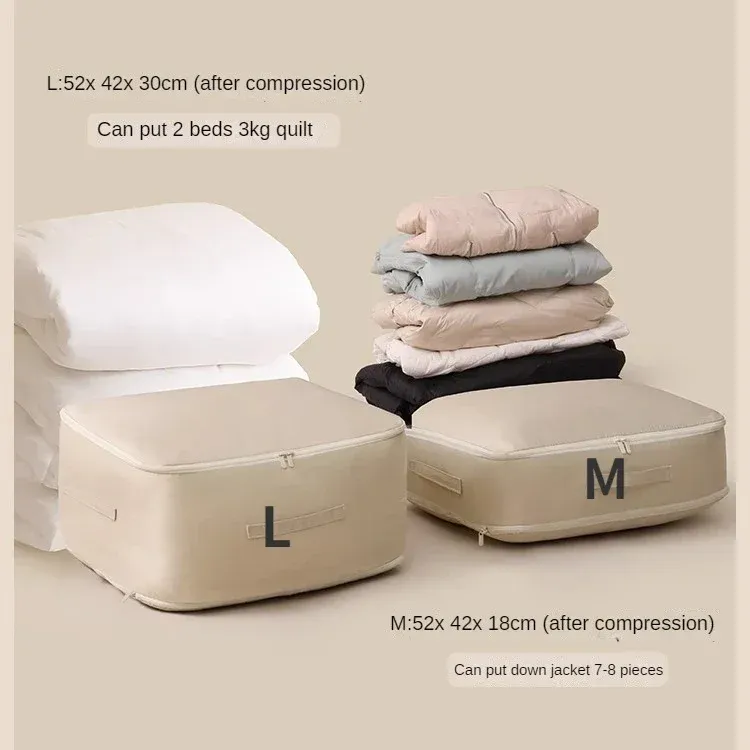 Grand sac de compression pour couette et vêtements, pochette de rangement ultra gain de place auto-compressible 4