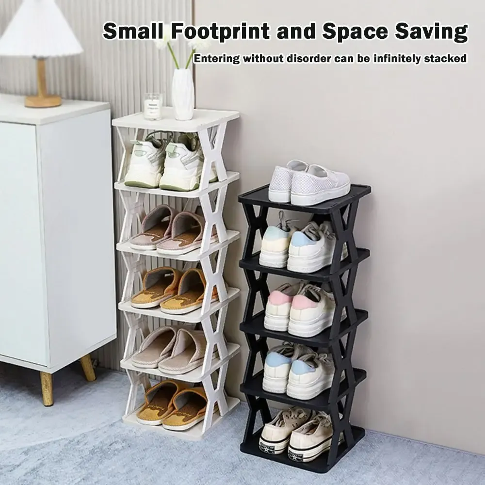 Étagère à chaussures en plastique durable pour entrée, rangement empilable à assembler, organisateur de chaussures robuste et anti-poussière, organisateur de maison 3