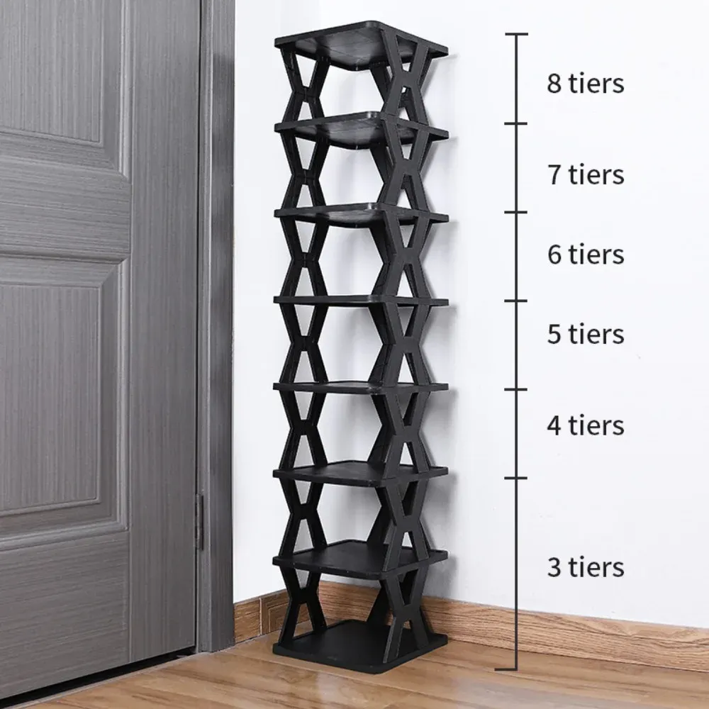 Étagère à chaussures en plastique durable pour entrée, rangement empilable à assembler, organisateur de chaussures robuste et anti-poussière, organisateur de maison 8