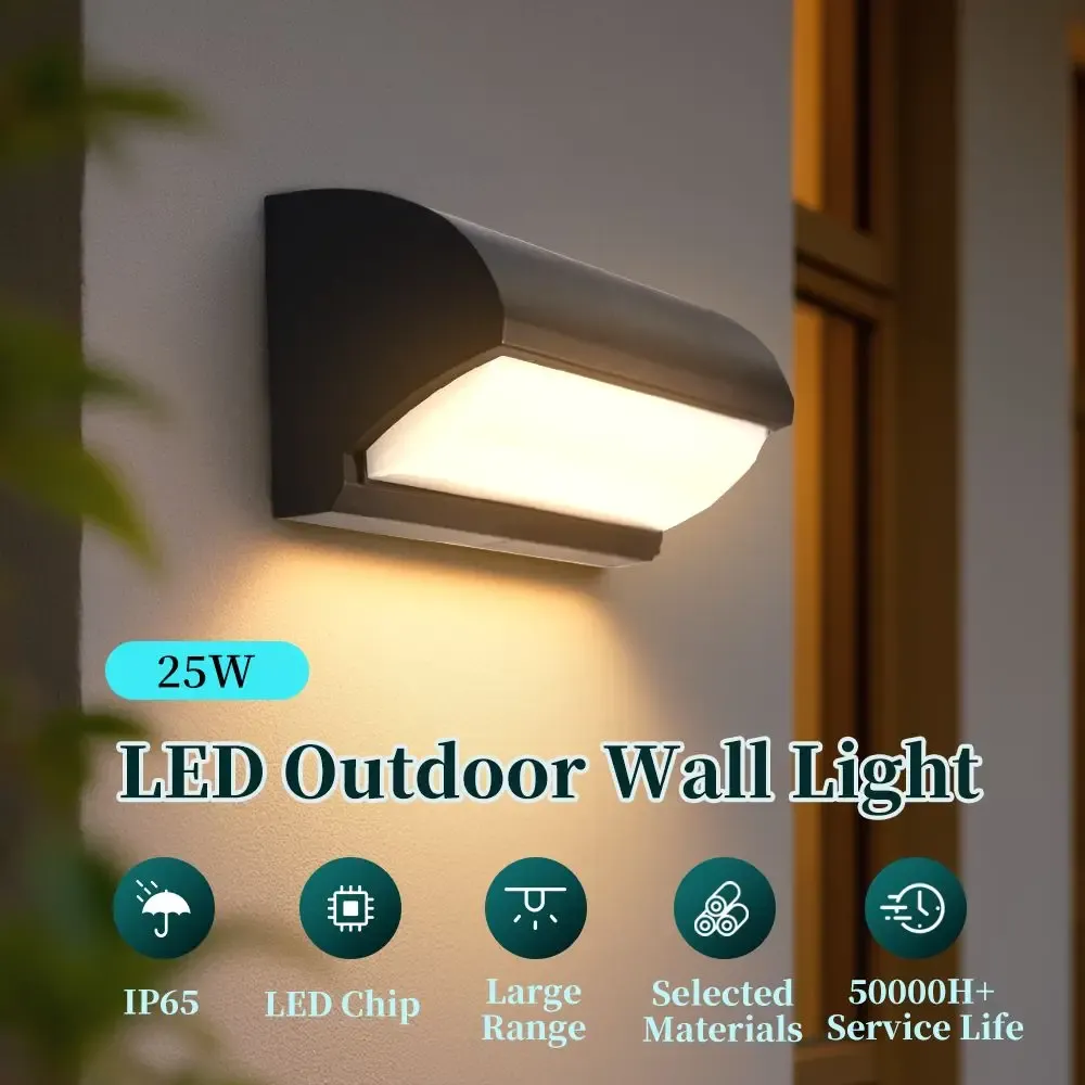 Applique murale LED d'extérieur IP65 étanche, 25 W, économe en énergie, pour porche, jardin, couloir et balcon 1