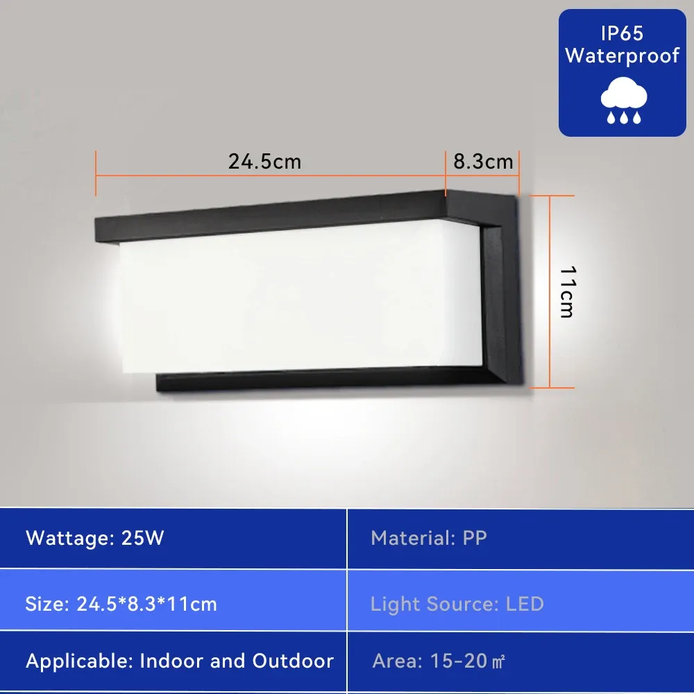 Applique murale LED d'extérieur IP65 étanche, 25 W, économe en énergie, pour porche, jardin, couloir et balcon 15