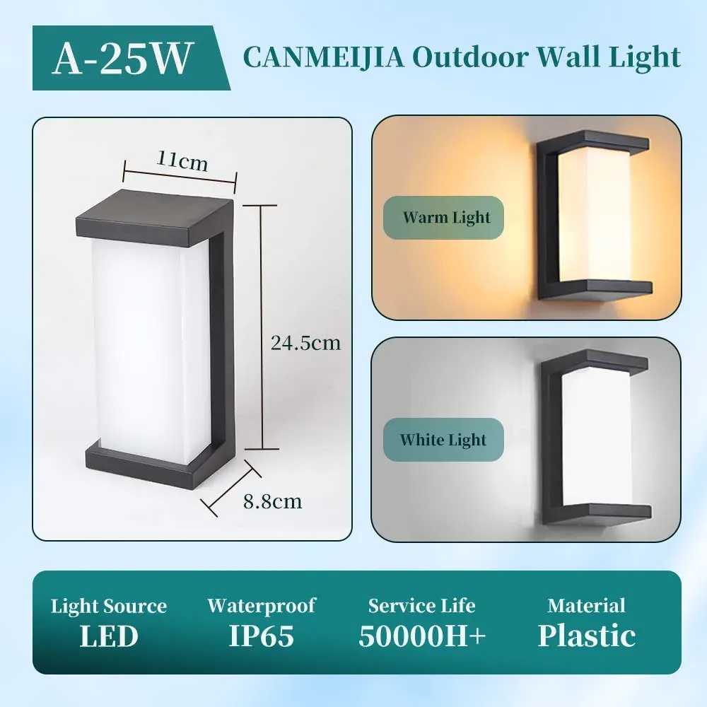 Applique murale LED d'extérieur IP65 étanche, 25 W, économe en énergie, pour porche, jardin, couloir et balcon 14