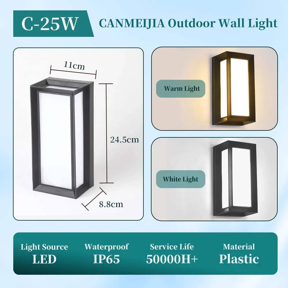 Applique murale LED d'extérieur IP65 étanche, 25 W, économe en énergie, pour porche, jardin, couloir et balcon 13