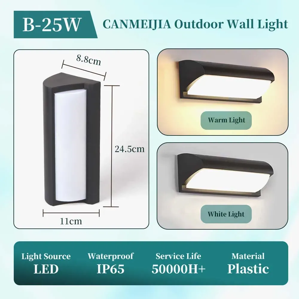 Applique murale LED d'extérieur IP65 étanche, 25 W, économe en énergie, pour porche, jardin, couloir et balcon 12
