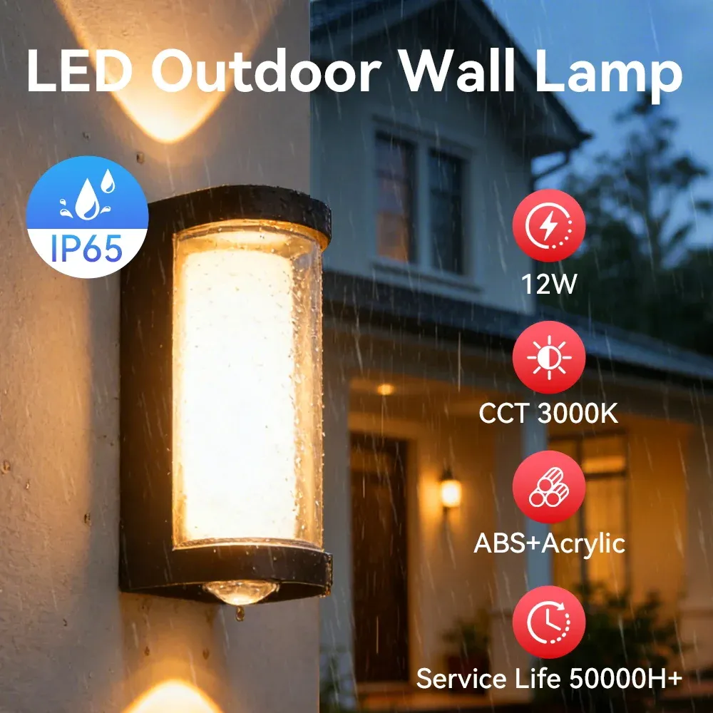 Applique murale LED d'extérieur IP65 étanche, 25 W, économe en énergie, pour porche, jardin, couloir et balcon 8