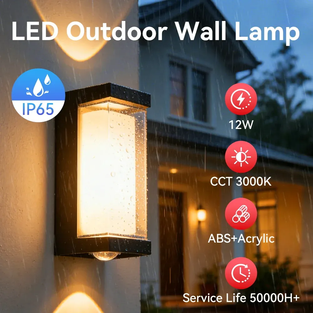 Applique murale LED d'extérieur IP65 étanche, 25 W, économe en énergie, pour porche, jardin, couloir et balcon 7
