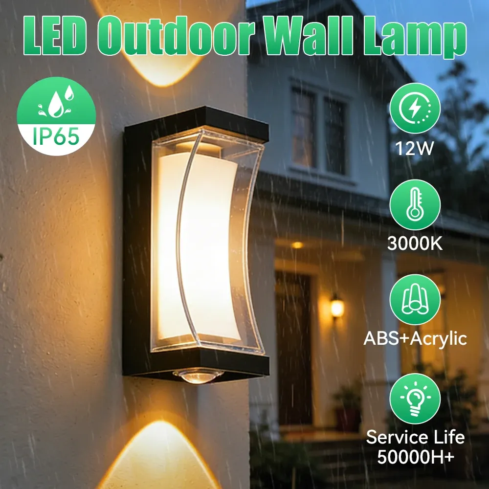 Applique murale LED d'extérieur IP65 étanche, 25 W, économe en énergie, pour porche, jardin, couloir et balcon 9