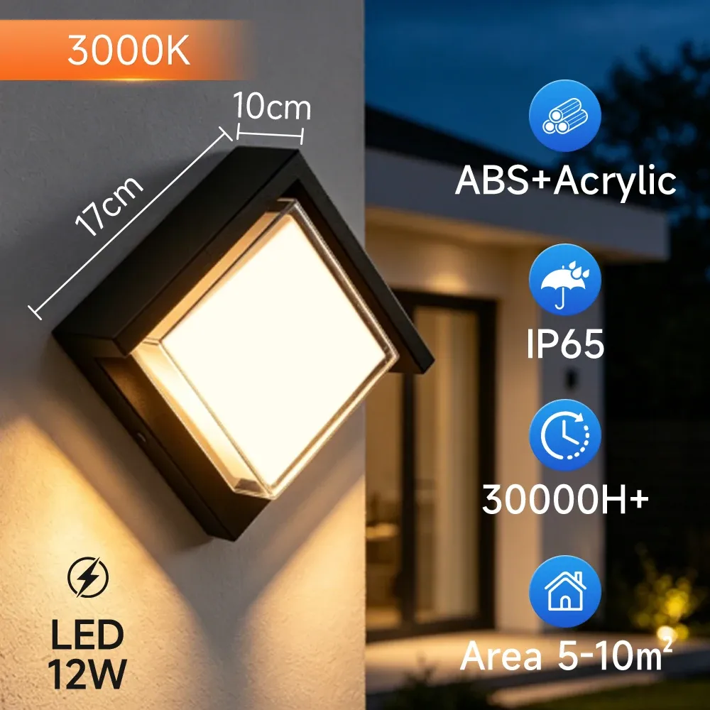 Applique murale LED d'extérieur IP65 étanche, 25 W, économe en énergie, pour porche, jardin, couloir et balcon 10