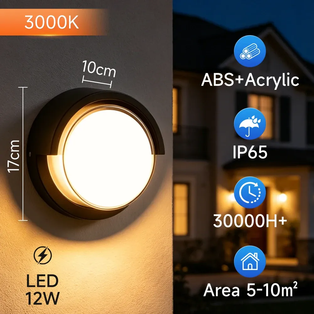 Applique murale LED d'extérieur IP65 étanche, 25 W, économe en énergie, pour porche, jardin, couloir et balcon 11