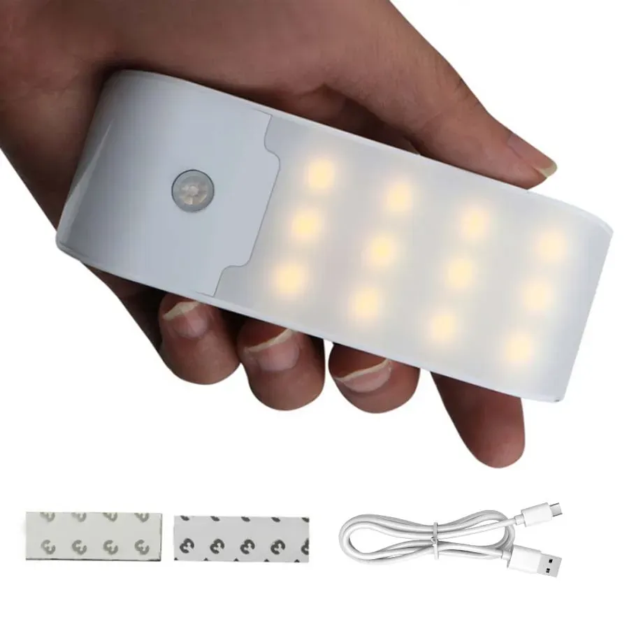 Veilleuse LED rechargeable USB avec capteur de mouvement, 12 LED haute luminosité, pour couloir, salle de bain, placard, cuisine et sous-meuble