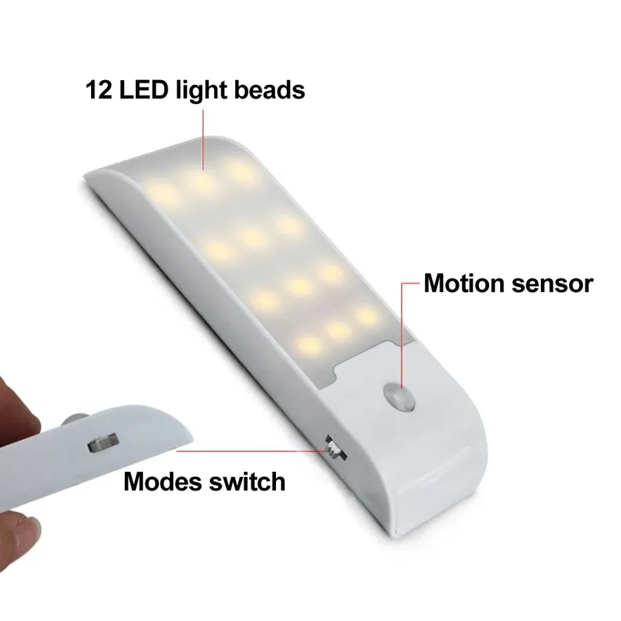 Veilleuse LED rechargeable USB avec capteur de mouvement, 12 LED haute luminosité, pour couloir, salle de bain, placard, cuisine et sous-meuble 3