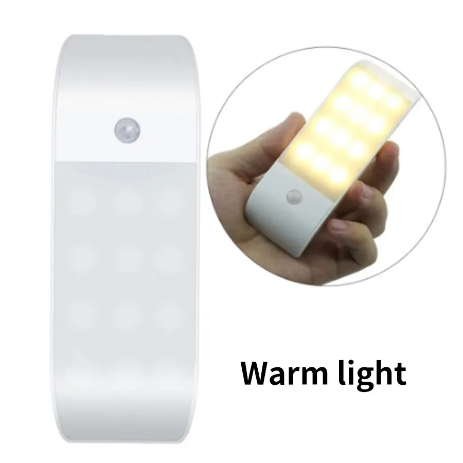 Veilleuse LED rechargeable USB avec capteur de mouvement, 12 LED haute luminosité, pour couloir, salle de bain, placard, cuisine et sous-meuble 8