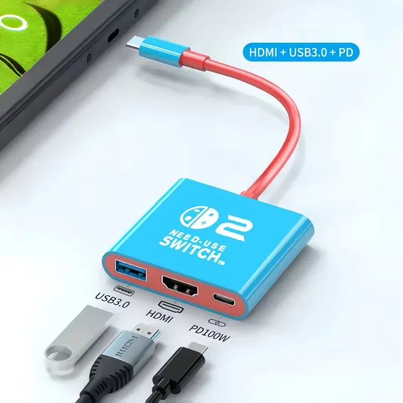 Station d'accueil USB-C pour Nintendo Switch avec sortie HDMI 4K 60 Hz, USB-C 3.0 et charge PD 100 W, compatible Switch 2, Switch et Switch OLED