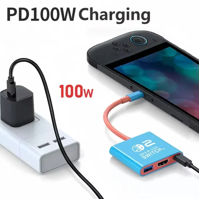 Station d'accueil USB-C pour Nintendo Switch avec sortie HDMI 4K 60 Hz, USB-C 3.0 et charge PD 100 W, compatible Switch 2, Switch et Switch OLED 3
