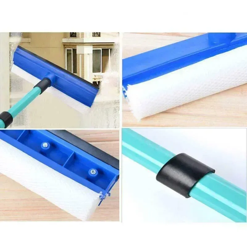 Nettoyeur de vitres télescopique 2 en 1 à long manche, raclette et brosse éponge 6