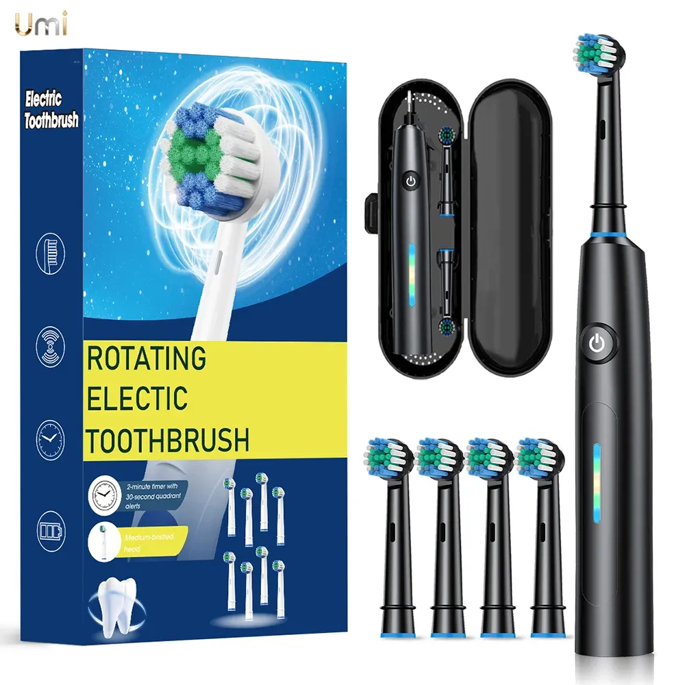 Brosse à dents électrique intelligente, 5 modes de nettoyage, brosse à dents électrique rotative étanche avec 8 têtes de brosse