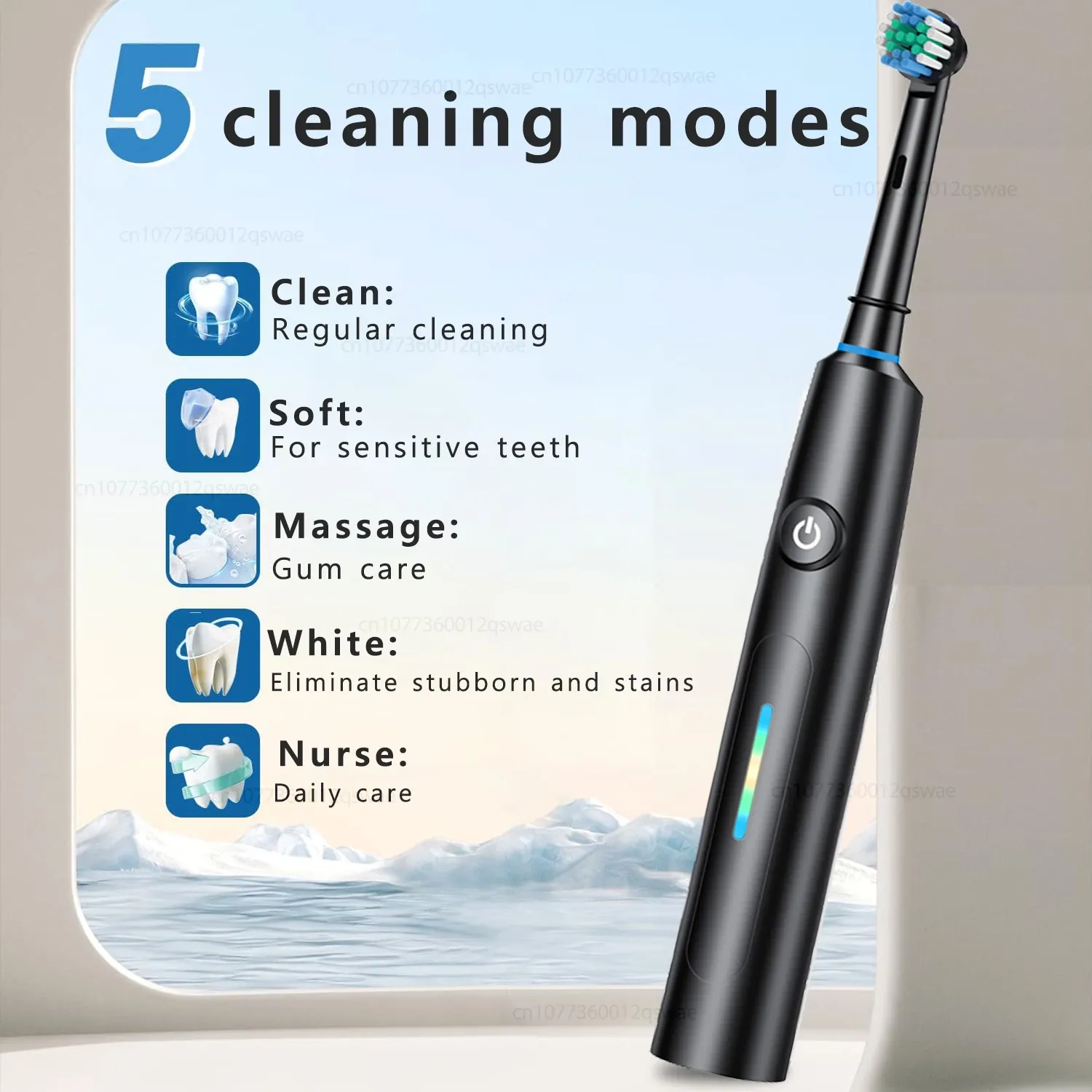 Brosse à dents électrique intelligente, 5 modes de nettoyage, brosse à dents électrique rotative étanche avec 8 têtes de brosse 4