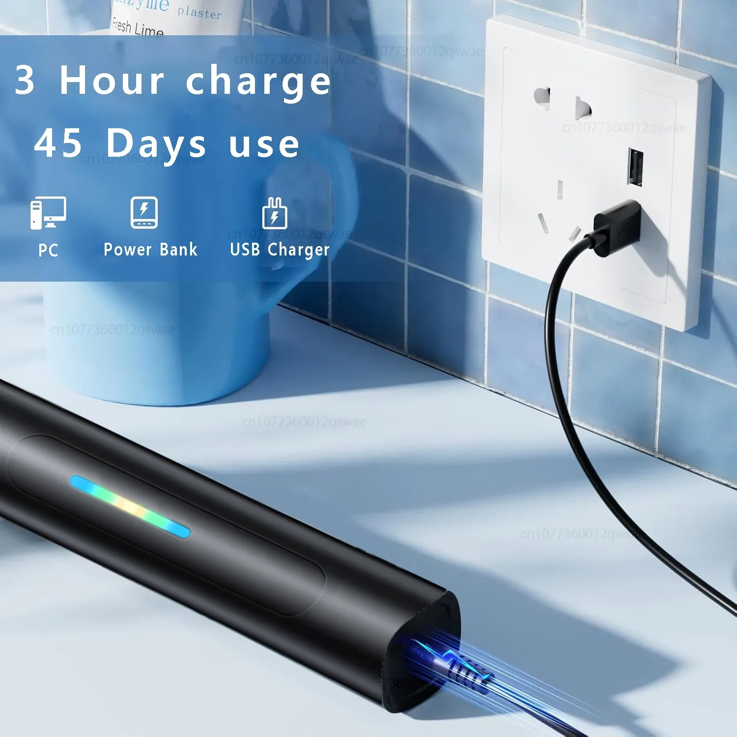 Brosse à dents électrique intelligente, 5 modes de nettoyage, brosse à dents électrique rotative étanche avec 8 têtes de brosse 6