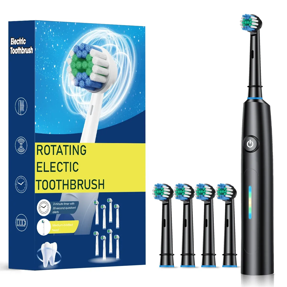 Brosse à dents électrique intelligente, 5 modes de nettoyage, brosse à dents électrique rotative étanche avec 8 têtes de brosse 7