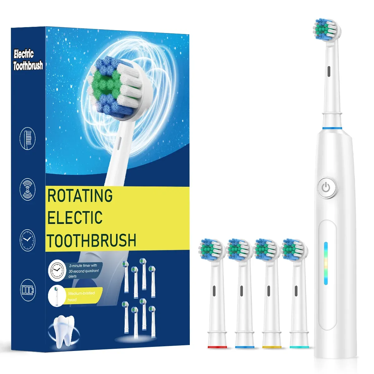 Brosse à dents électrique intelligente, 5 modes de nettoyage, brosse à dents électrique rotative étanche avec 8 têtes de brosse 10
