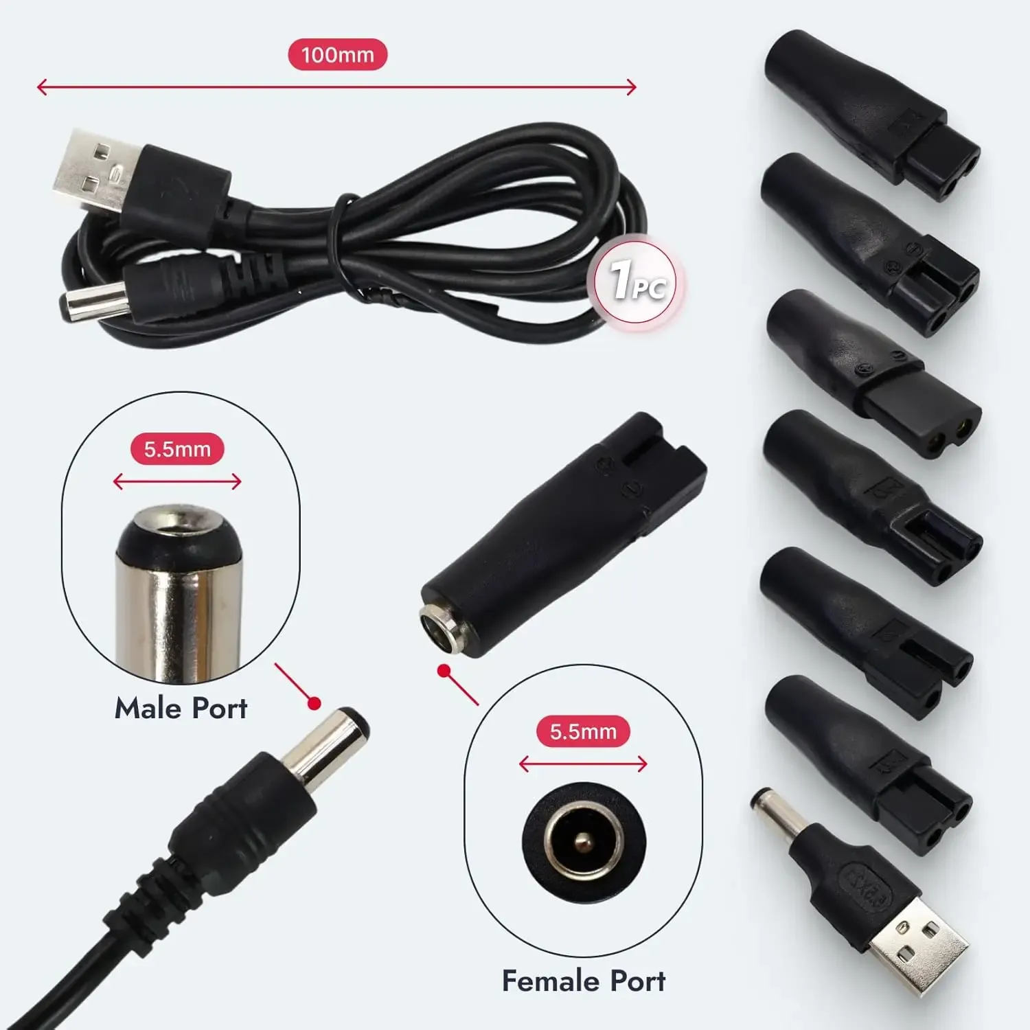Cordon d'alimentation USB 5 V de remplacement pour tondeuses à cheveux, tondeuses à barbe et rasoirs (lot de 8) 2